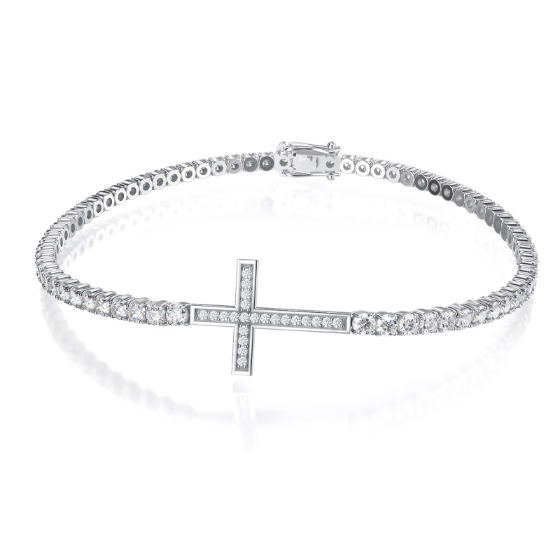 Sterling Silver Cubic Zirconia Cross Tennis Chain Bracelet