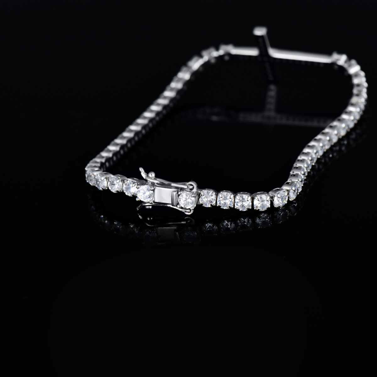 Sterling Silver Cubic Zirconia Cross Tennis Chain Bracelet-5