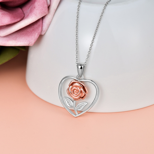 Sterling Silver Two-tone Rose & Heart Urn Necklace for Ashes-2