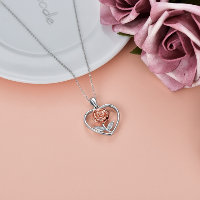 Sterling Silver Two-tone Rose & Heart Urn Necklace for Ashes-4