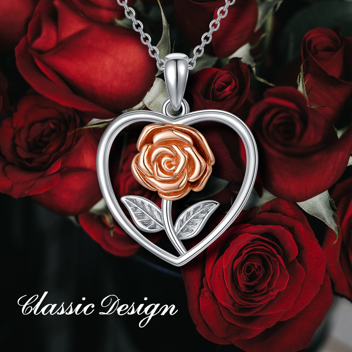 Sterling Silver Two-tone Rose & Heart Urn Necklace for Ashes-7
