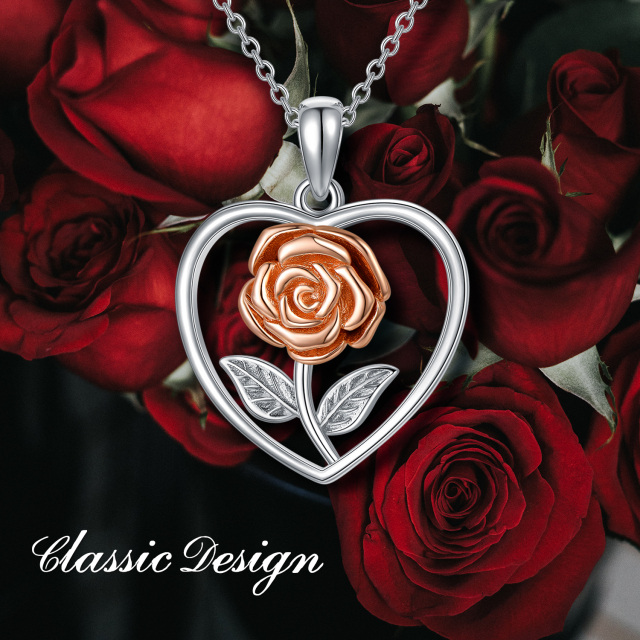 Sterling Silver Two-tone Rose & Heart Urn Necklace for Ashes-6