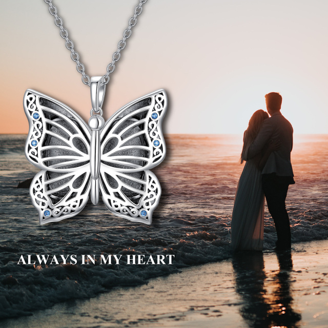 Sterling Silver Circular Shaped Butterfly Personalized Photo Locket Necklace-5