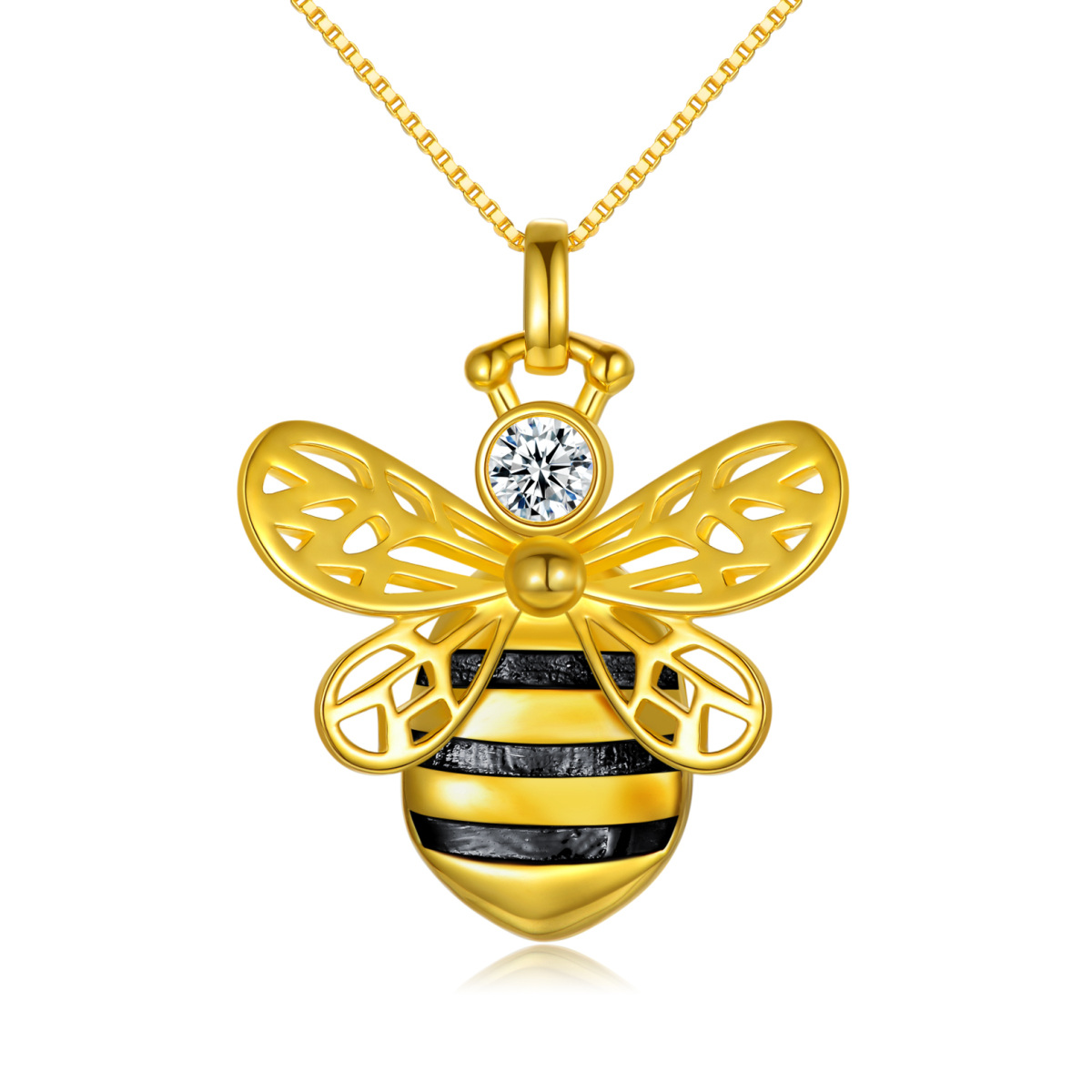 Sterling Silver with Yellow Gold Plated Circular Shaped Bee Personalized Photo Locket Necklace-1