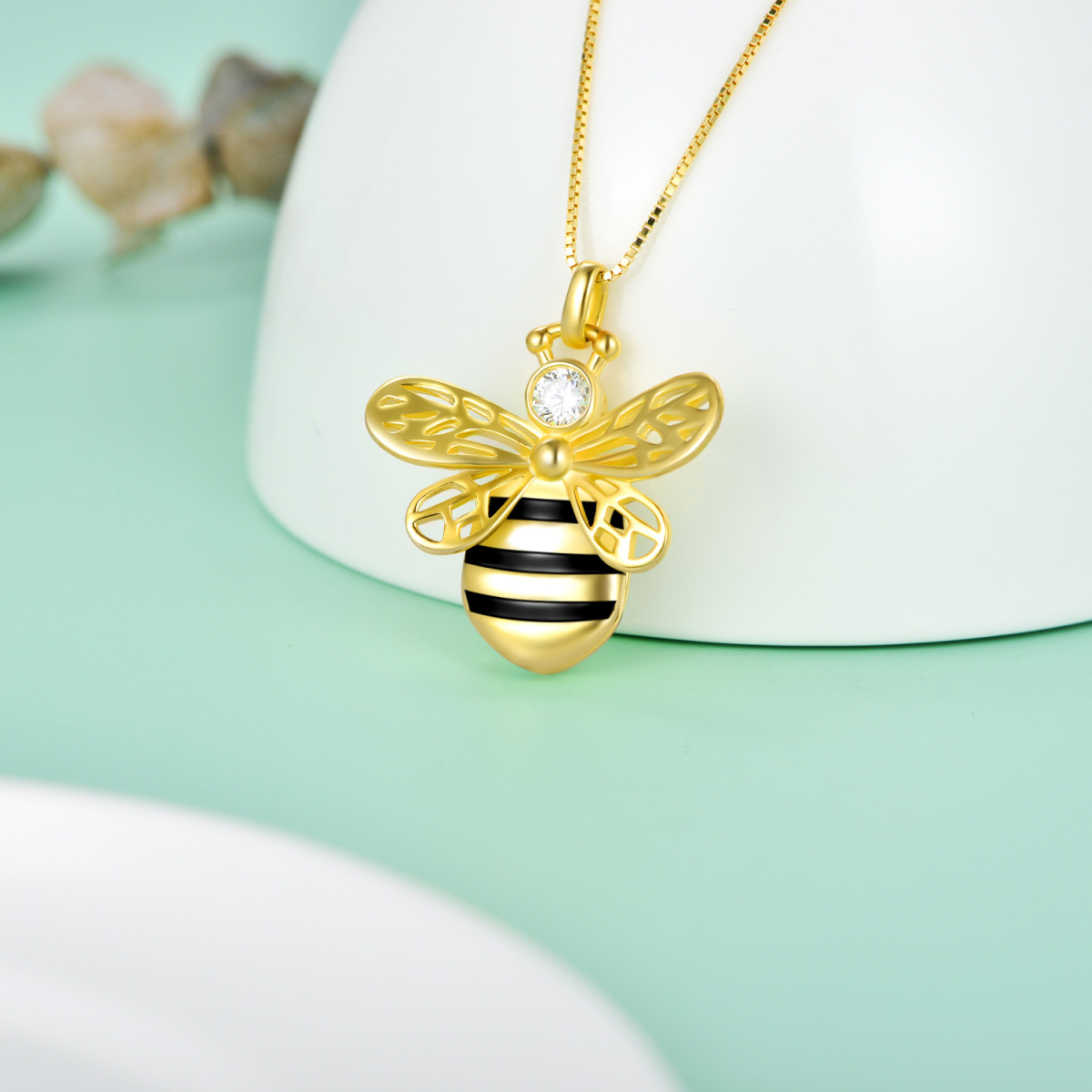 Sterling Silver with Yellow Gold Plated Circular Shaped Bee Personalized Photo Locket Necklace-3