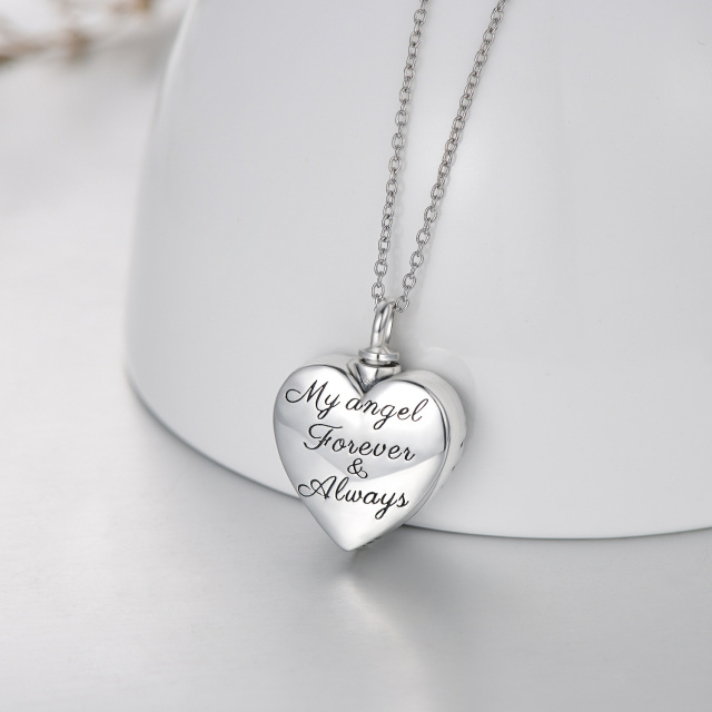 Sterling Silver Circular Shaped Cubic Zirconia Angel Wing & Heart Urn Necklace for Ashes with Engraved Word-4