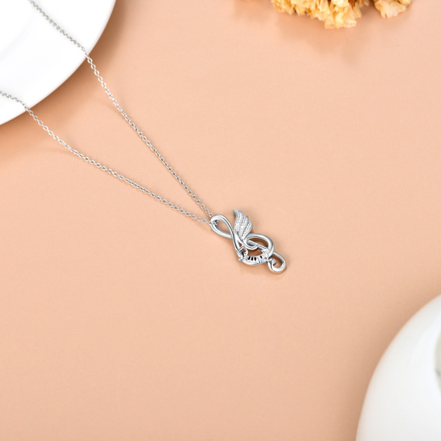 Sterling Silver Round Cubic Zirconia Music Symbol Pendant Necklace-4
