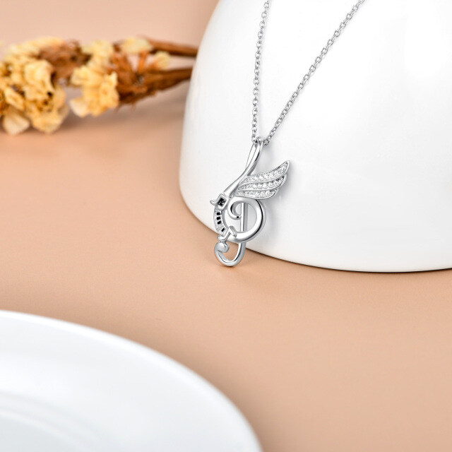 Sterling Silver Round Cubic Zirconia Music Symbol Pendant Necklace-3
