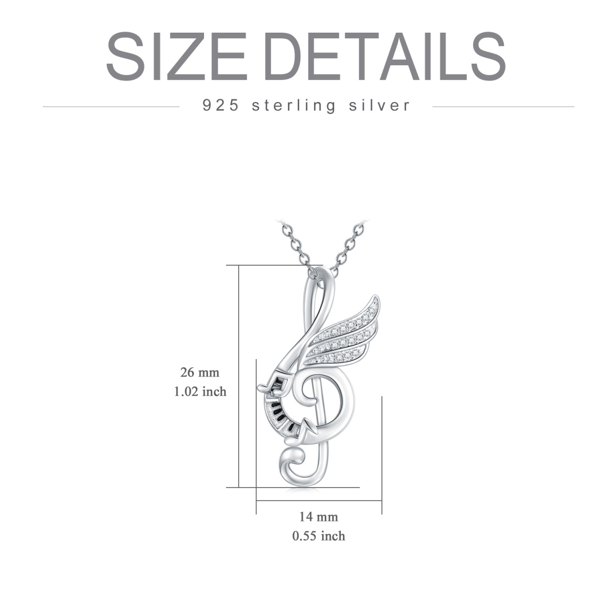 Sterling Silver Round Cubic Zirconia Music Symbol Pendant Necklace-6