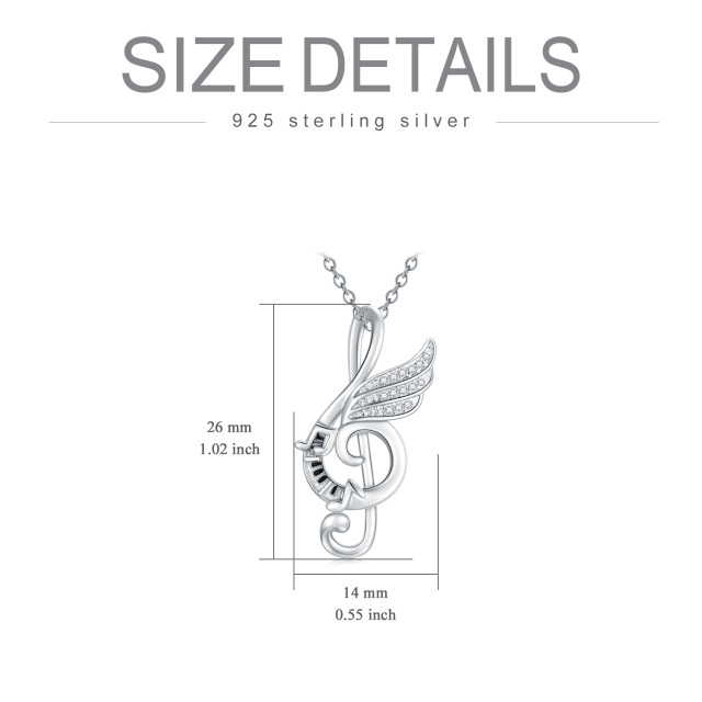 Sterling Silver Round Cubic Zirconia Music Symbol Pendant Necklace-5