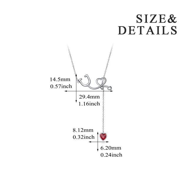 Collar Colgante Estetoscopio Cristal Corazón Plata de Ley-4