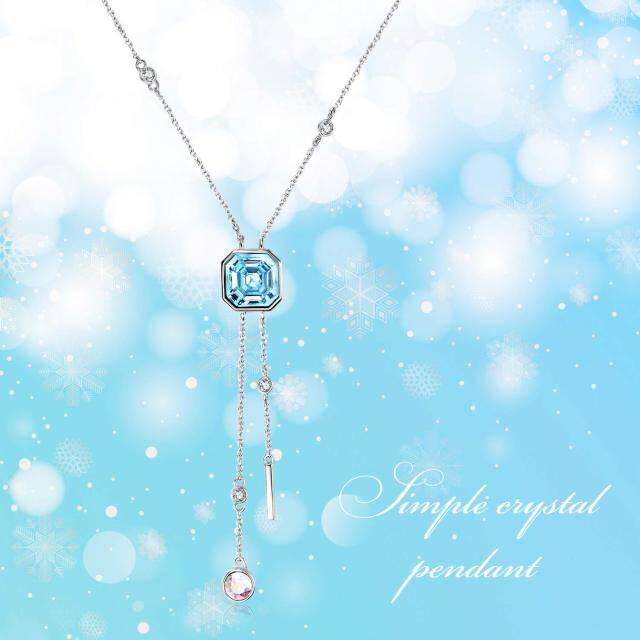 Sterling Silver Crystal Square Adjustable Y Necklace-1