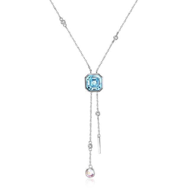 Sterling Silver Crystal Square Adjustable Y Necklace-0