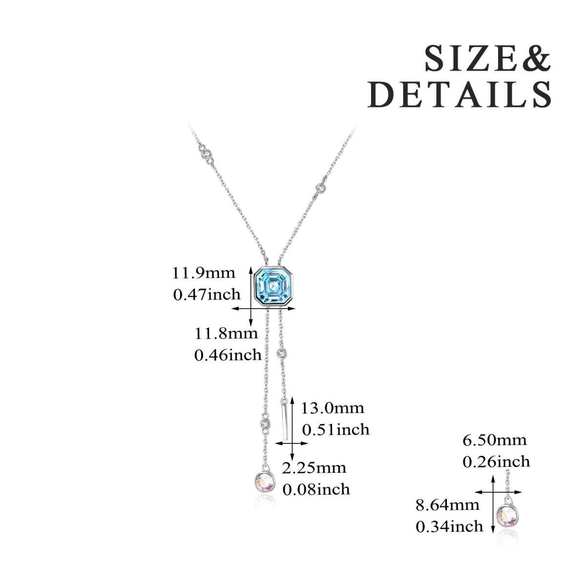 Sterling Silver Crystal Square Adjustable Y Necklace-4