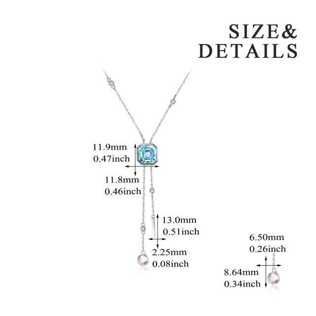 Sterling Silver Crystal Square Adjustable Y Necklace-3