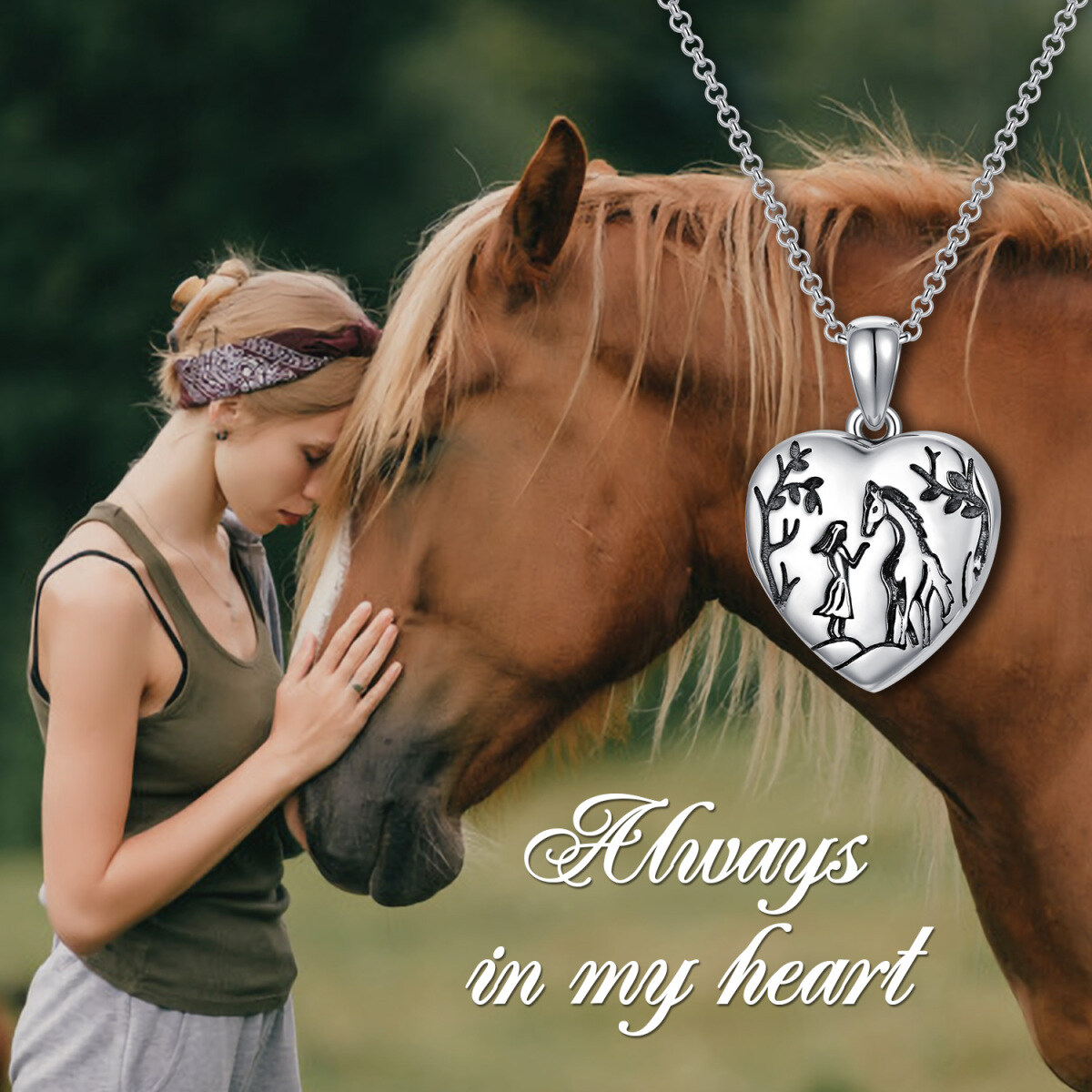 925 Sterling Silver Personalized Heart And Horse Photo Locket Necklace Photo Pendant-6