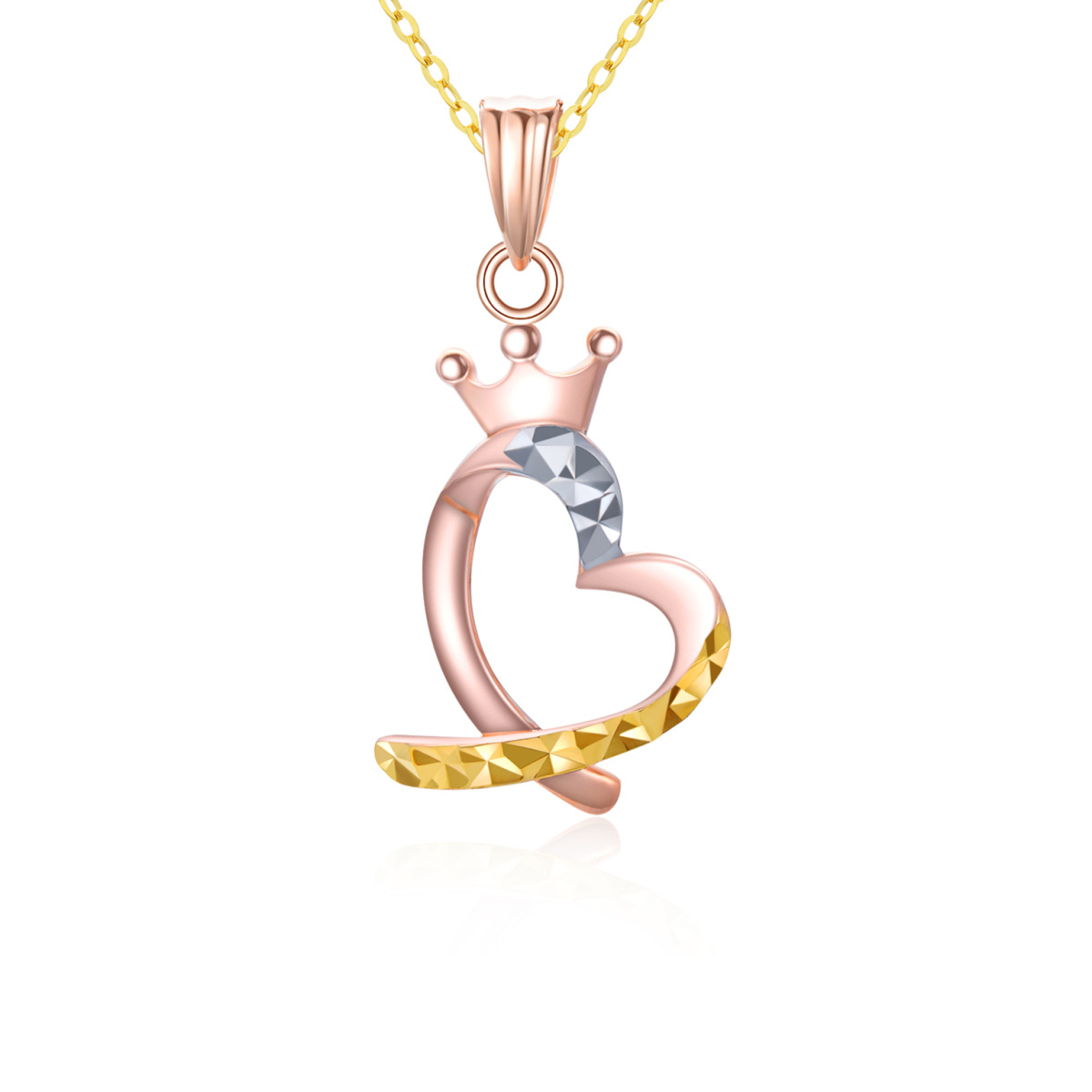 Collier à pendentif couronne et cœur en or 18K et or rose-1