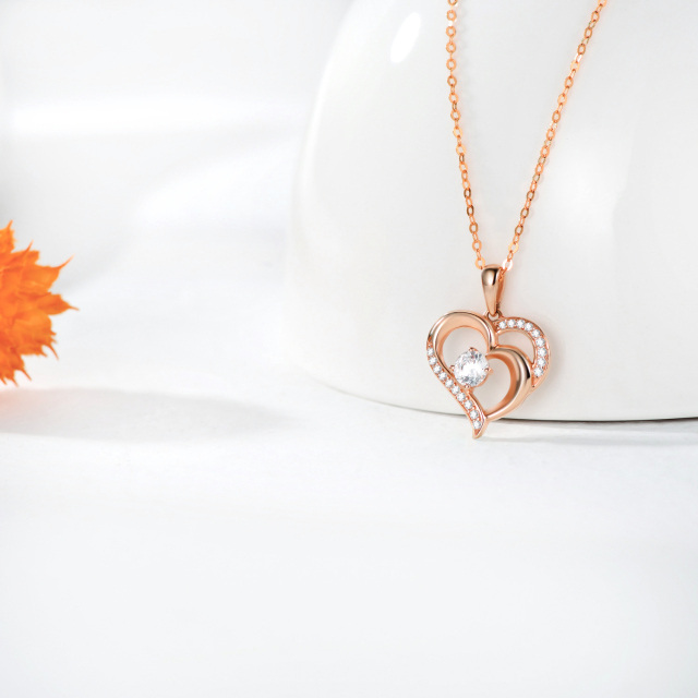 14K Rose Gold Moissanite Heart With Heart Pendant Necklace-2