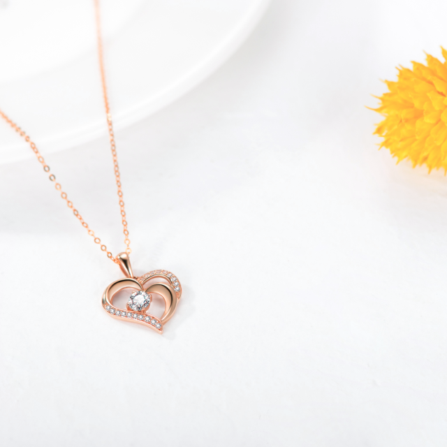 14K Rose Gold Moissanite Heart With Heart Pendant Necklace-3