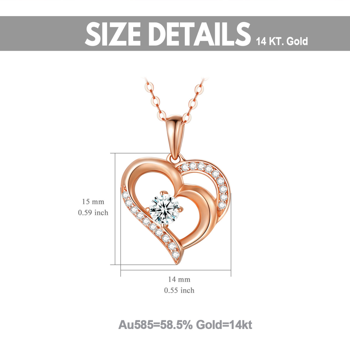 14K Rose Gold Moissanite Heart With Heart Pendant Necklace-5