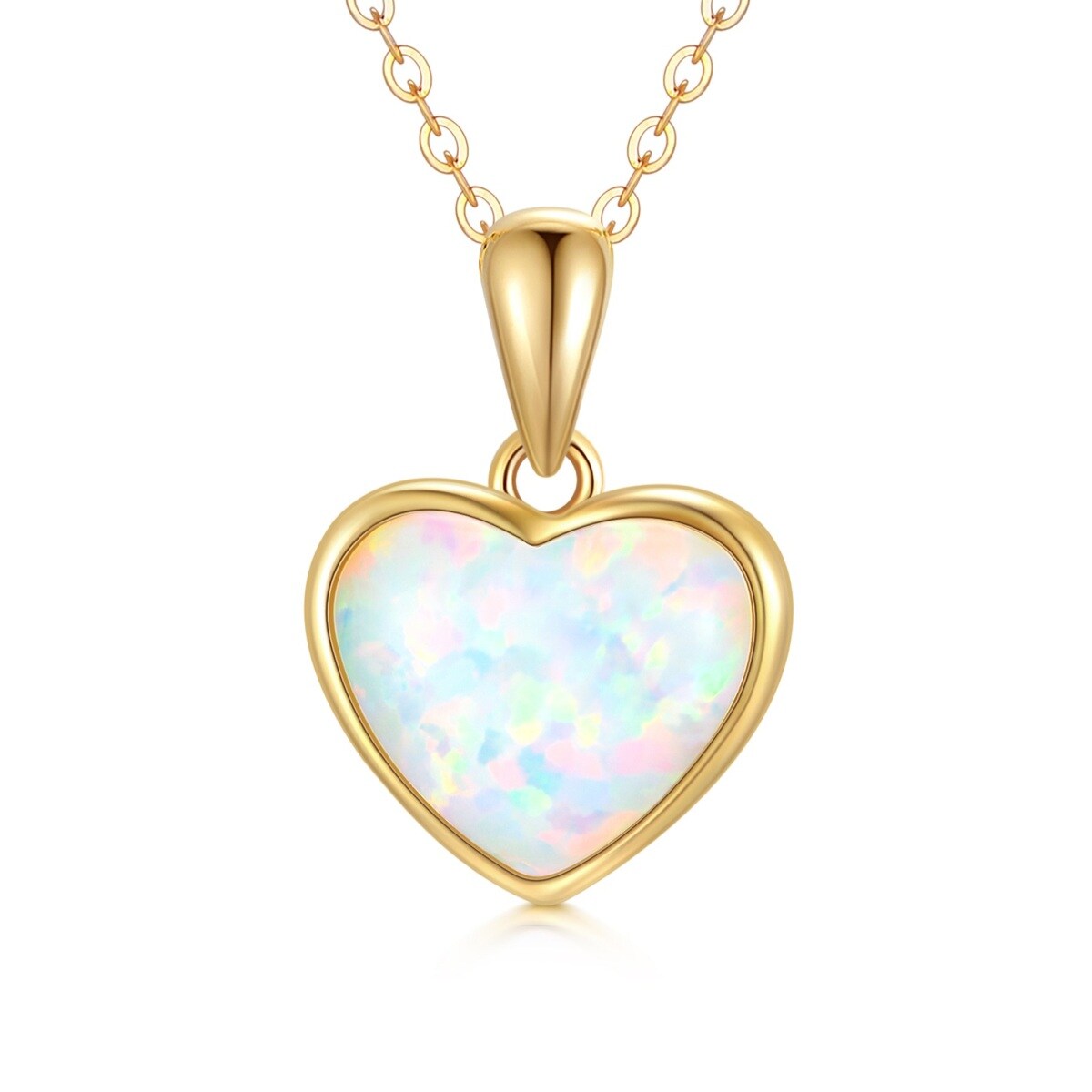 14K Gold Heart Shaped Opal Heart Pendant Necklace-1