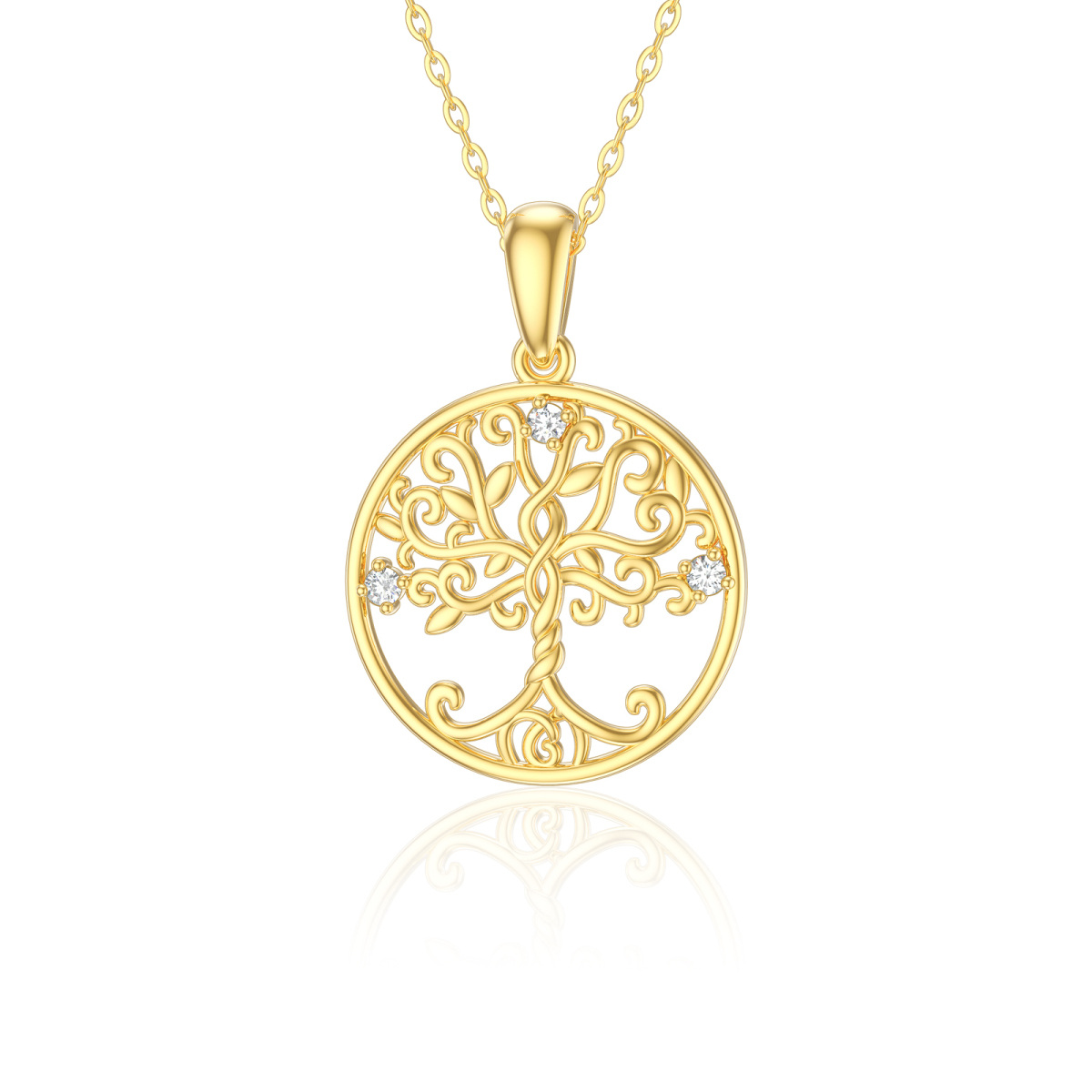 14K Gold Moissanite Tree Of Life Pendant Necklace-1