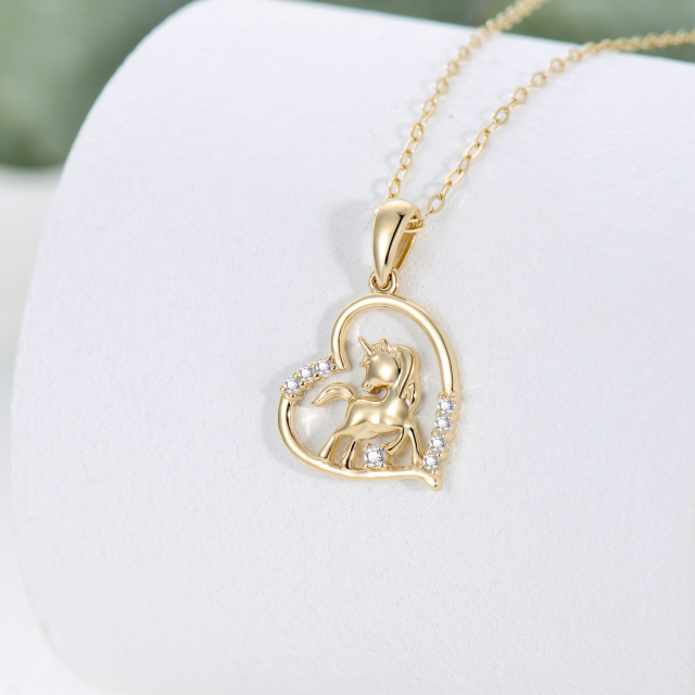 14K Gold Moissanite Heart & Unicorn Pendant Necklace-3