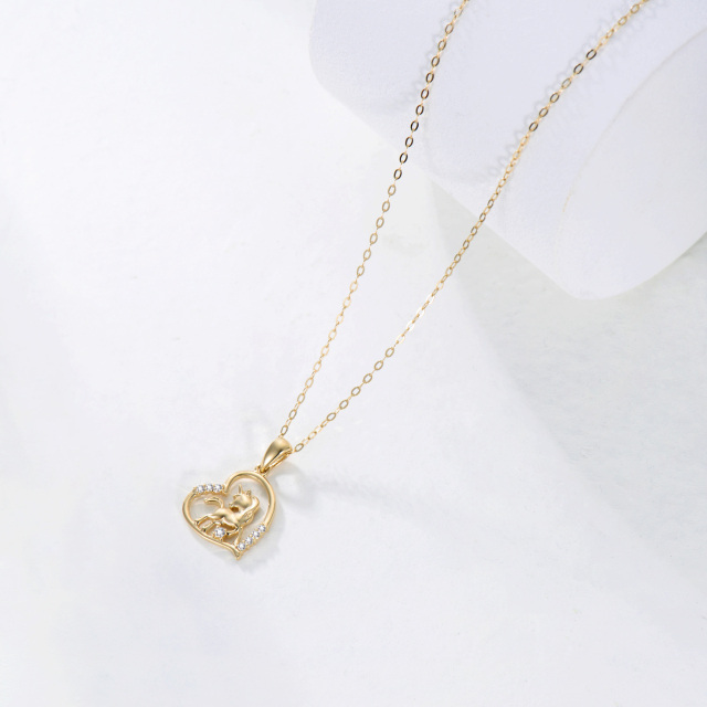 14K Gold Moissanite Heart & Unicorn Pendant Necklace-4