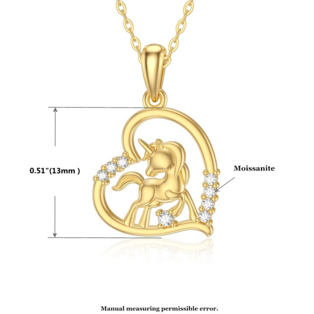 14K Gold Moissanite Heart & Unicorn Pendant Necklace-5
