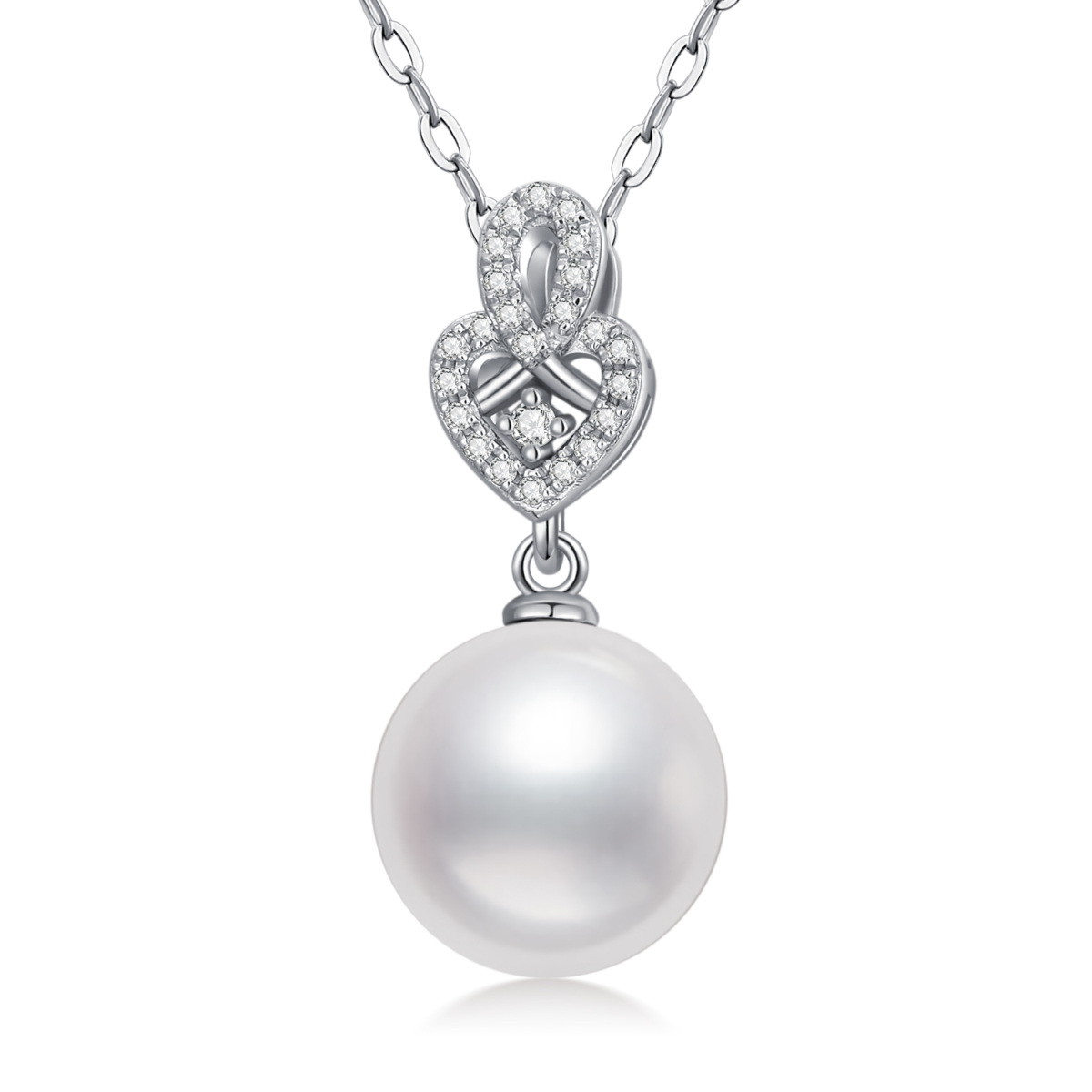 9K White Gold Pearl Round Pendant Necklace-1
