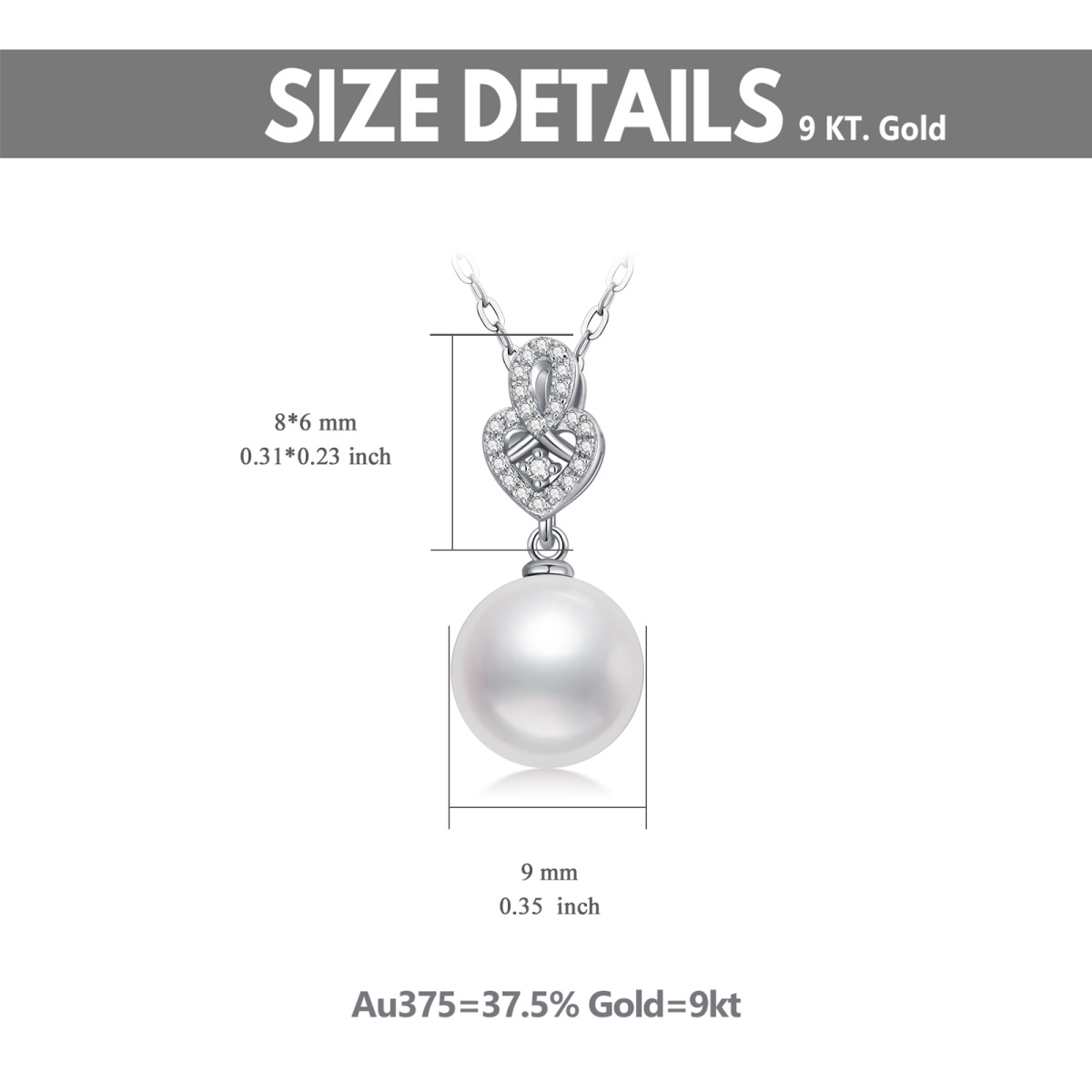 9K White Gold Pearl Round Pendant Necklace-5