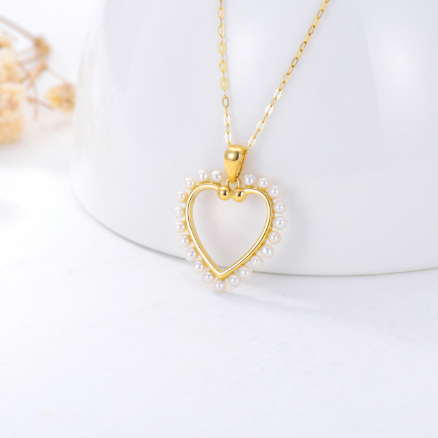 14K Gold Pearl Heart Pendant Necklace-2