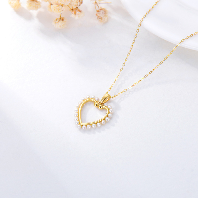 14K Gold Pearl Heart Pendant Necklace-3