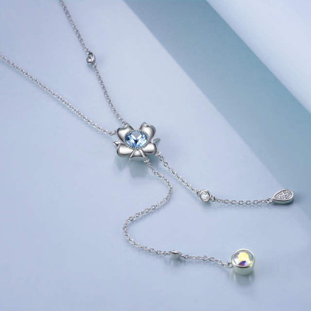 Sterling Silver Circular Shaped Crystal Daisy Non-adjustable Y-Necklace-1