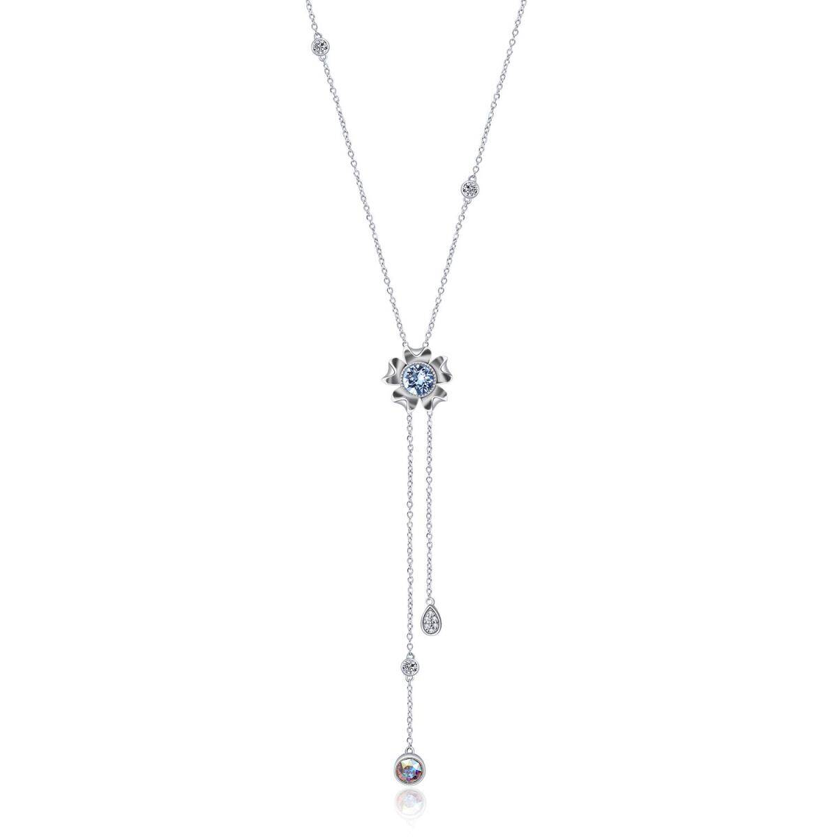 Sterling Silver Circular Shaped Crystal Daisy Non-adjustable Y-Necklace-1