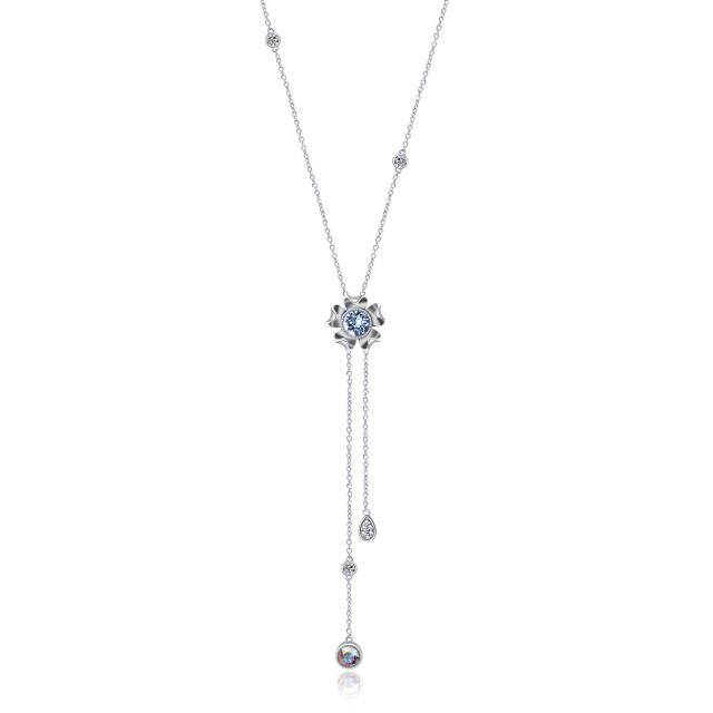 Sterling Silver Circular Shaped Crystal Daisy Non-adjustable Y-Necklace-4