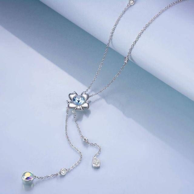 Sterling Silver Circular Shaped Crystal Daisy Non-adjustable Y-Necklace-2