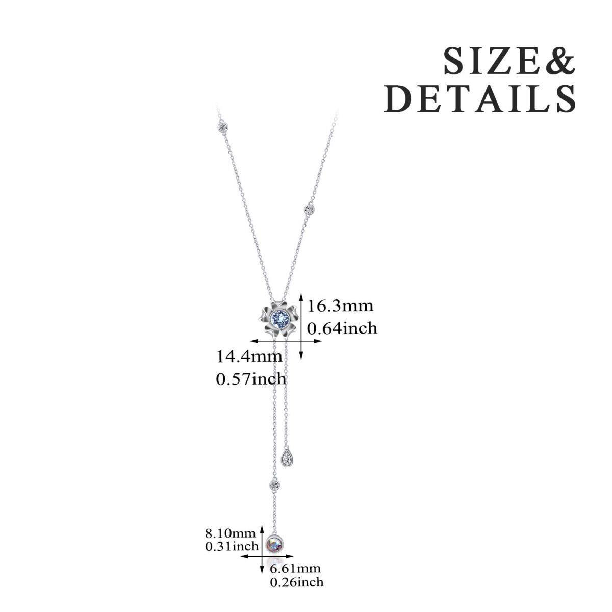 Sterling Silver Circular Shaped Crystal Daisy Non-adjustable Y-Necklace-5