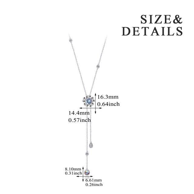 Sterling Silver Circular Shaped Crystal Daisy Non-adjustable Y-Necklace-4