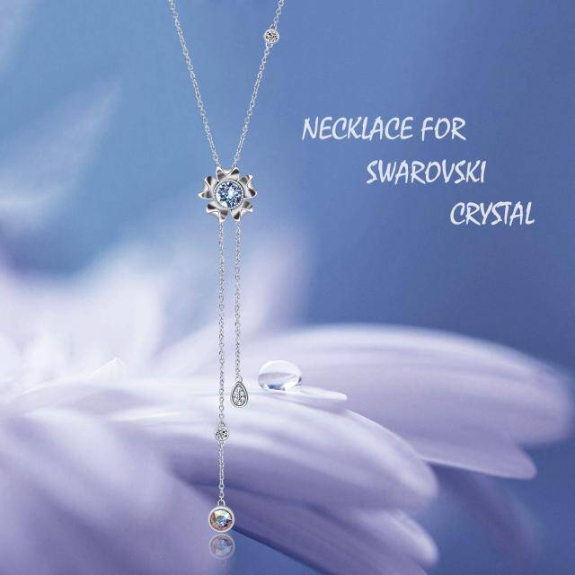 Sterling Silver Circular Shaped Crystal Daisy Non-adjustable Y-Necklace-3