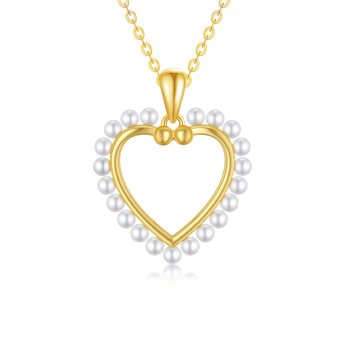 14K Gold Pearl Heart Pendant Necklace-1
