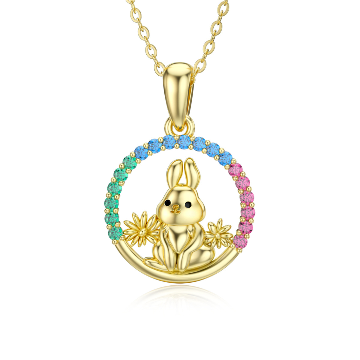 Collier pendentif lapin en or 14K à zircon cubique-1