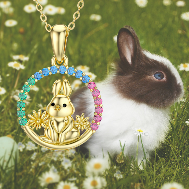 14K Gold Cubic Zirconia Rabbit Pendant Necklace-2