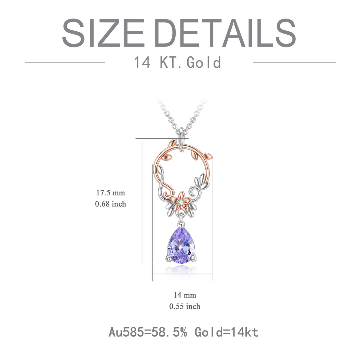 14K Silber & Rose Gold kubischer Zirkonia Kreis Anhänger Halskette-6