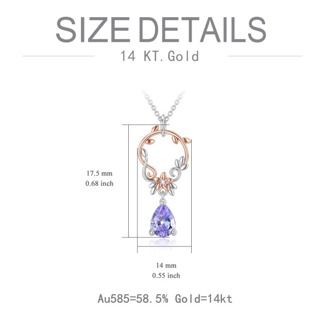 14K Silber & Rose Gold kubischer Zirkonia Kreis Anhänger Halskette-5