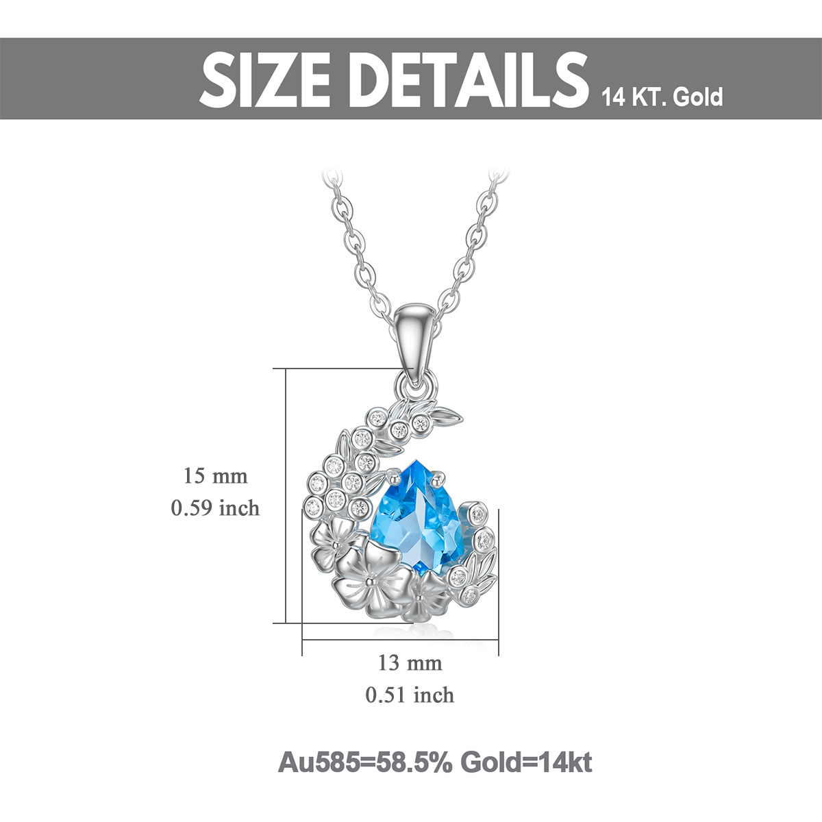 14K White Gold Crystal Moon Pendant Necklace-6