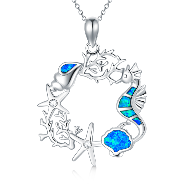 Sterling Silver Opal Starfish Pendant Necklace-0