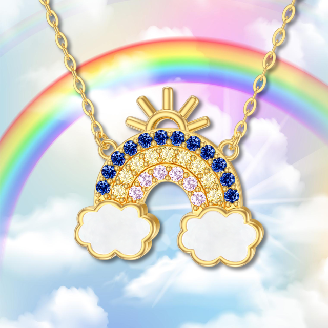 10K Gold Cubic Zirconia Rainbow & Sun Pendant Necklace-3