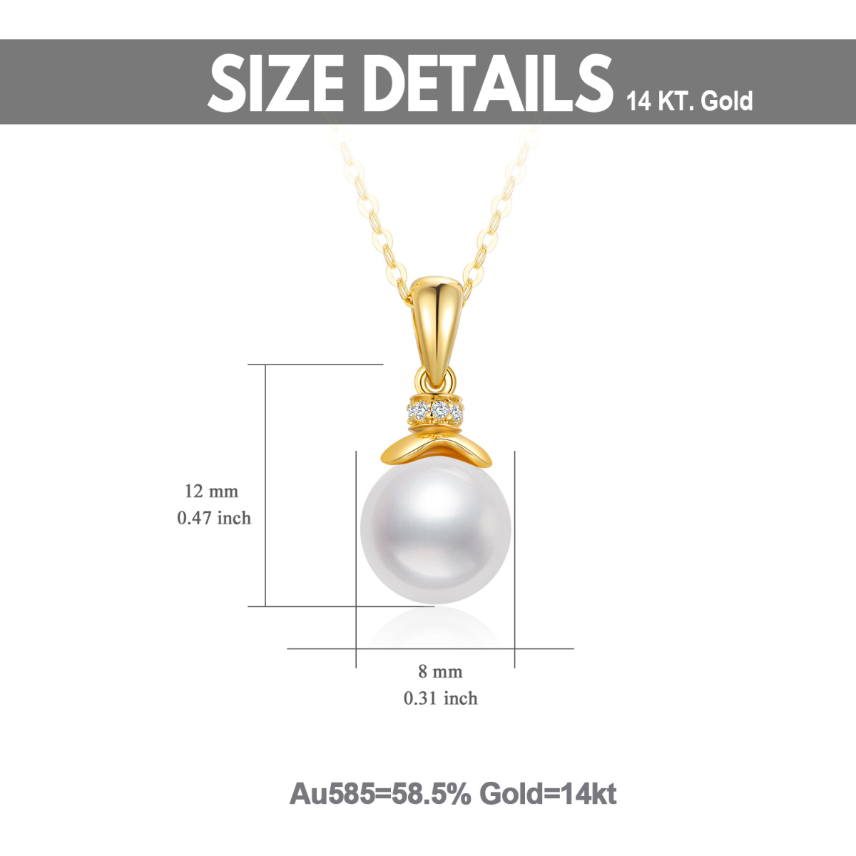 9K Gold Pearl Round Pendant Necklace-4