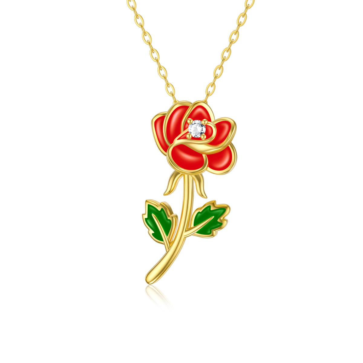 14K Gold Moissanite Rose Pendant Necklace-1